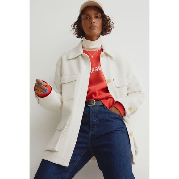 NWT H&M Women’s Ivory Coat Size XS Button Front Utility Pocket Jacket - Picture 2 of 8